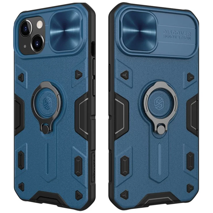 NILLKIN CamShield Armor Case Well-protected Hybrid Phone Cover with Camera Protection and Ring Kickstand Design for iPhone 13 6.1 inch - Blue