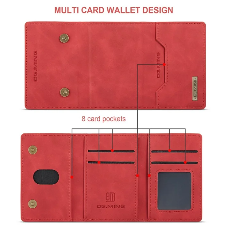 DG.MING M2 Series Detachable Wallet 2-in-1 Wireless Charging Hybrid Phone Cover Shell with Horizontal-Viewing Kickstand for iPhone 11 6.1 inch - Red