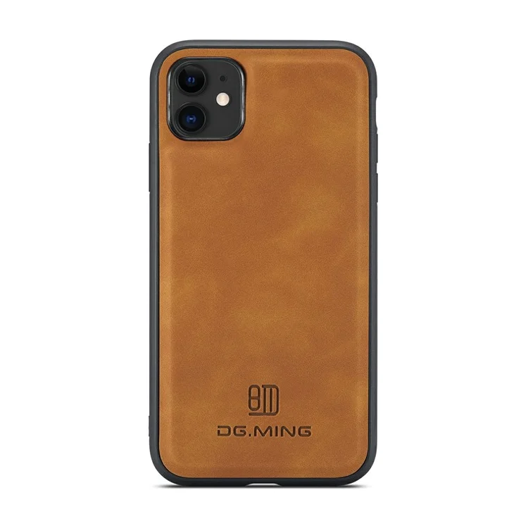 DG.MING M1 Series Fully-Wrapped Detachable Wallet + Leather Coated Hybrid Cover Shell with Kickstand for iPhone 11 6.1 inch - Brown