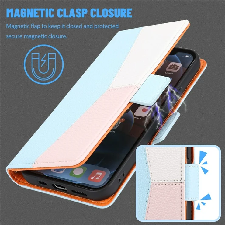 Litchi Texture Wallet Design Assorted Color Style Leather Wallet Case for iPhone 12 6.1 inch/12 Pro 6.1 inch - Blue