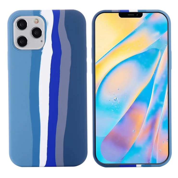 Rainbow Style Liquid Silicone Cellphone Protective Back Case Cover for iPhone 13 Pro 6.1 inch - Blue