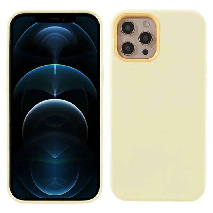 Soft Solid Silicone Slim Fit Full-Body Shockproof Protective Phone Case for iPhone 12 / 12 Pro 6.1 inch - Cream Yellow