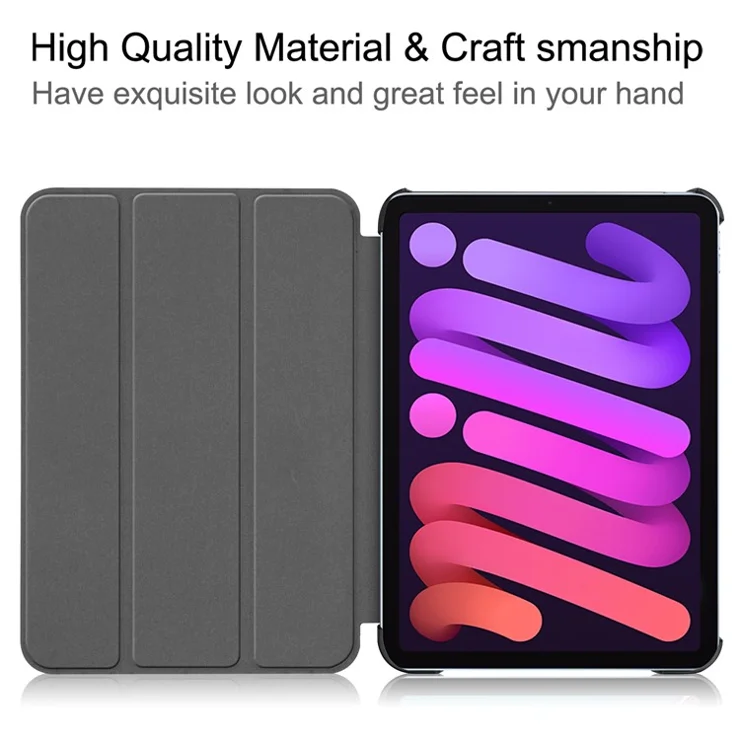 Tri-Fold Stand PU Leather Smart Tablet Protective Cover Tablet Case for iPad mini (2024) / mini (2021) - Blackish Green