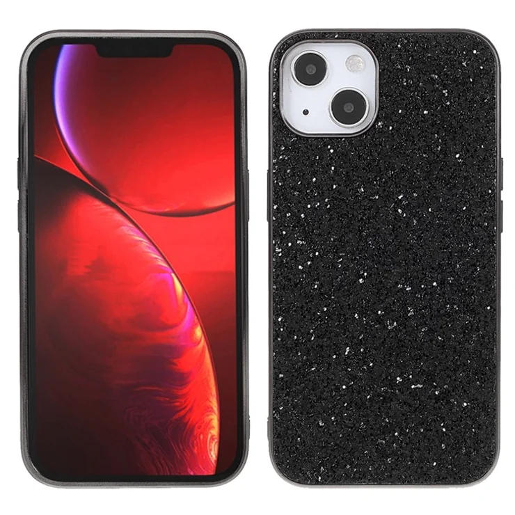 Glitter Bling TPU Electroplating Edge + Hard PC Back Stylish Light Shockproof Phone Cover for iPhone 13 mini 5.4 inch - Black