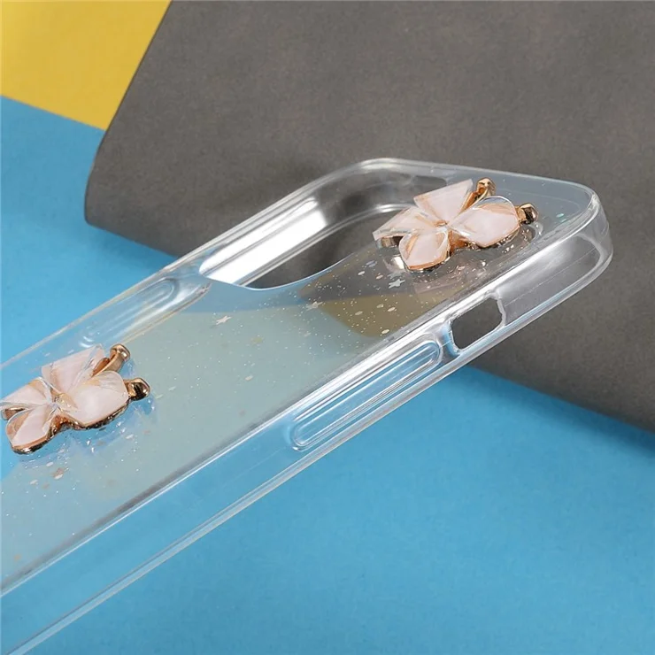Sparkle Glitter 3D Butterfly Pattern Epoxy Soft TPU Phone Cover Case for iPhone 13 mini 5.4 inch - Transparent