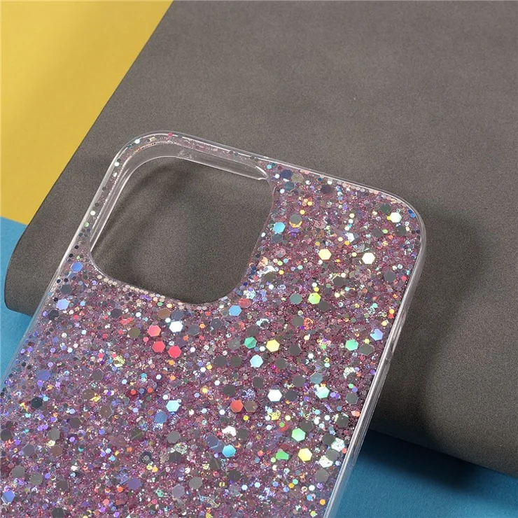 Flash Powder Sequins Stylish Acrylic+TPU Phone Case for iPhone 13 mini 5.4 inch - Pink
