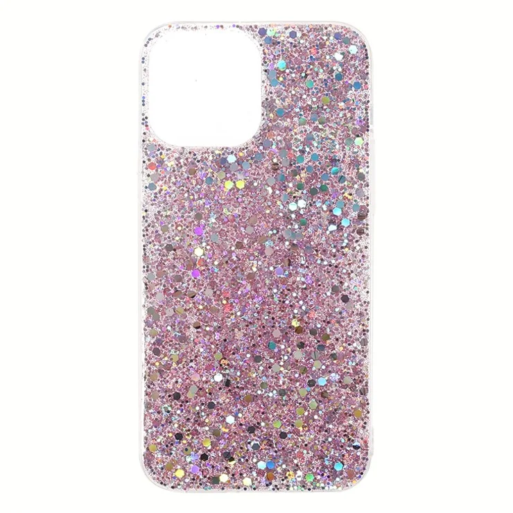 Flash Powder Sequins Thin Light Durable Acrylic+TPU Phone Case for iPhone 13 Pro 6.1 inch - Pink