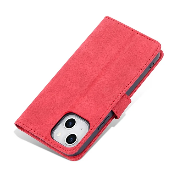 AZNS Stylish Drop-Proof Anti-Scratch Protective Wallet Design Phone Case with Stand for iPhone 13 6.1 inch - Red