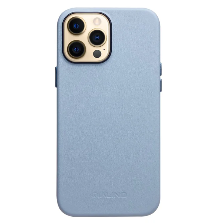 QIALINO For iPhone 13 Pro 6.1 inch Cowhide Leather Coated PC Cover Magnetic Phone Case Compatible with MagSafe Charging - Baby Blue