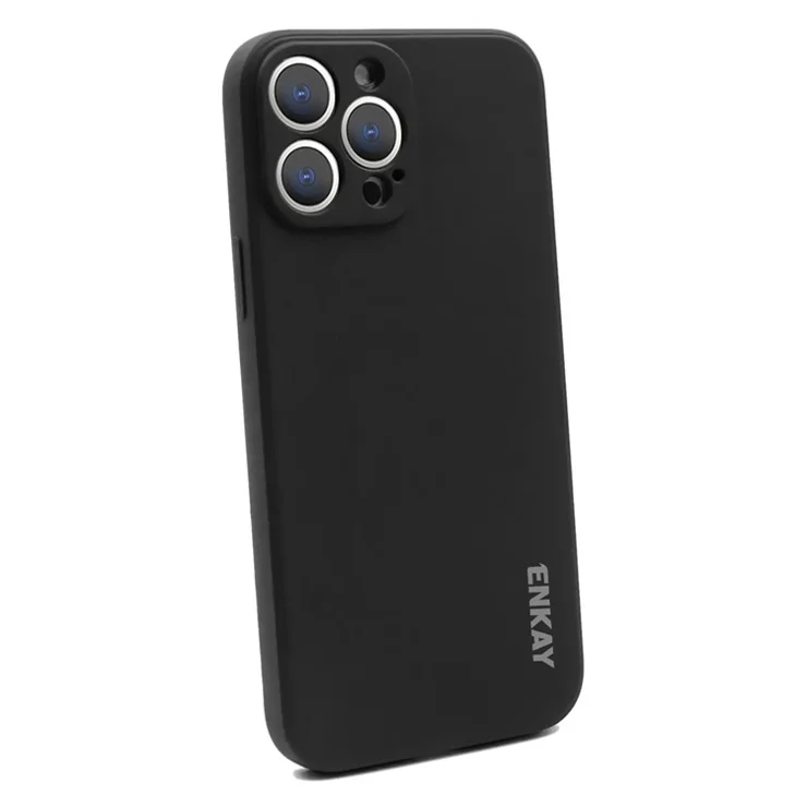 ENKAY HAT PRINCE Solid Color Anti-Drop Liquid Silicone Precise Hole Opening Phone Cover Case for iPhone 13 Pro Max 6.7 inch - Black