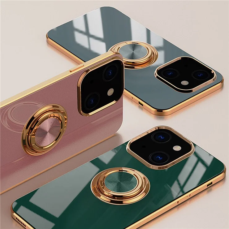 Mirror Surface Electroplating TPU Phone Case Cover with Kickstand for iPhone 13 6.1 inch - Black
