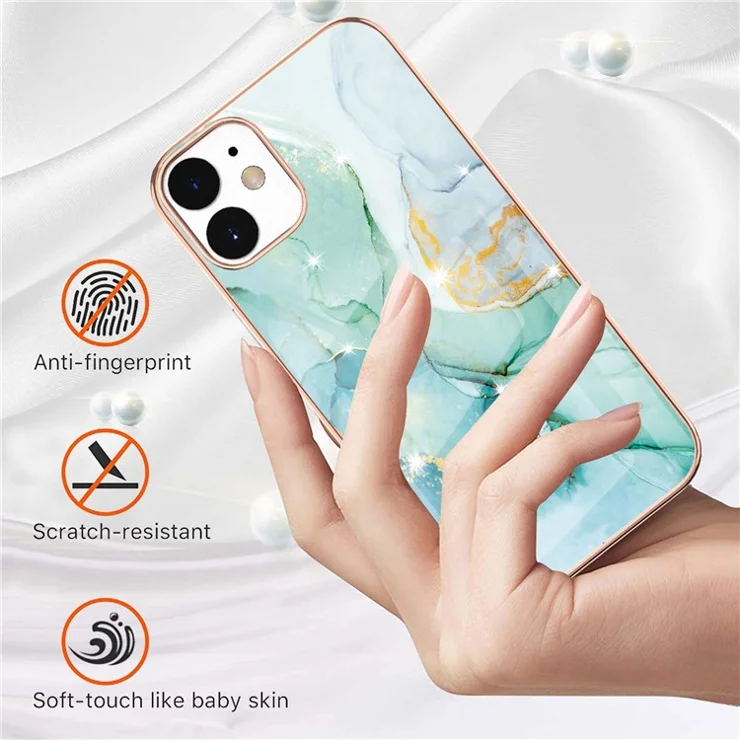 IMD Electroplating Marble Pattern Phone Case for iPhone 12 6.1 inch - Green 003
