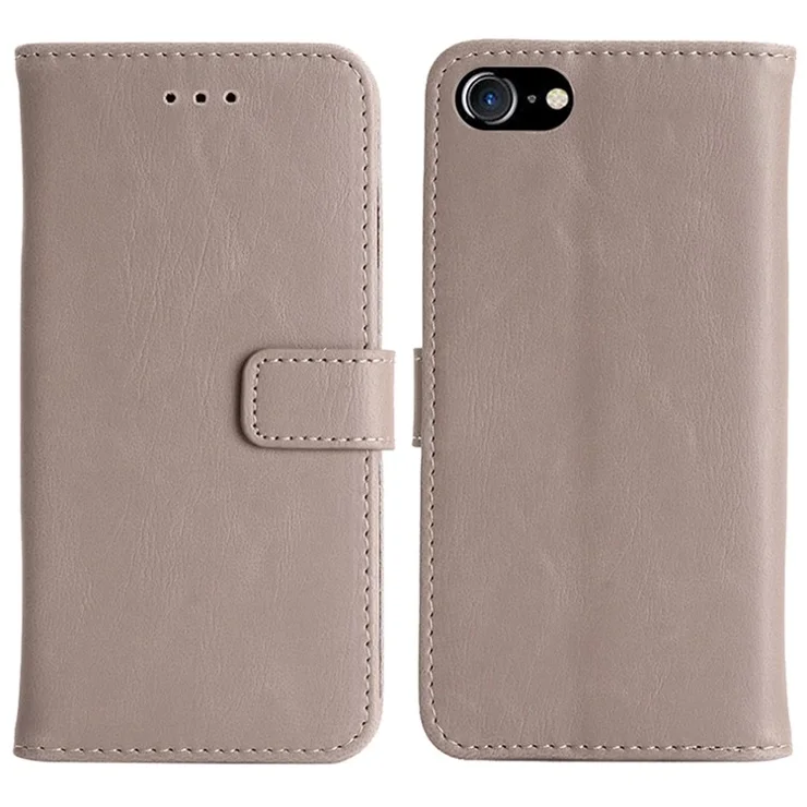 Retro Crazy Horse Leather Case for iPhone SE (2020)/SE (2022)/8/7 4.7 inch, Wallet Stand Shockproof TPU Magnetic Protect Book Flip Folio Cover - Grey