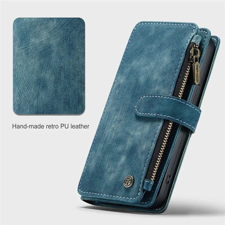 For iPhone 13 Phone Cases with Strap CASEME C30 Zipper Multiple Card Holder PU Leather Cover - Green