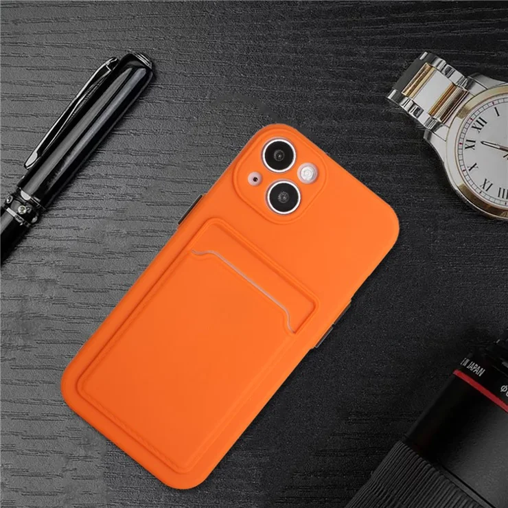 Card Slot Design Flexible TPU Phone Back Case Cover for iPhone 13 6.1 inch - Orange