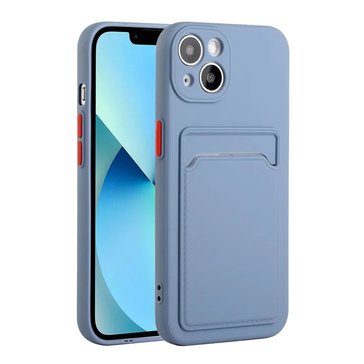Card Slot Design Flexible TPU Phone Back Case Cover for iPhone 13 6.1 inch - Blue