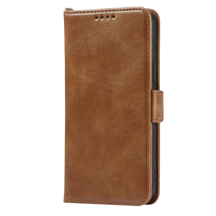 Scratch Resistant RFID Blocking Flip Phone Case Magnetic Closure Wallet Phone Cover Shell for iPhone 13 6.1 inch - Brown