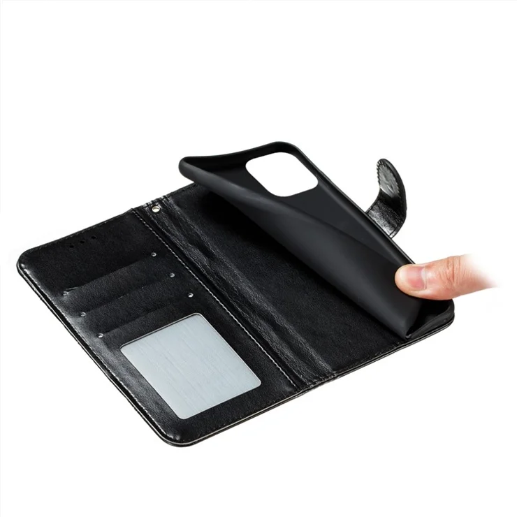 Imprinting Mandala Flower Scratch-resistant Leather Phone Cover Stand Wallet Protective Case for iPhone 13 mini 5.4 inch - Black