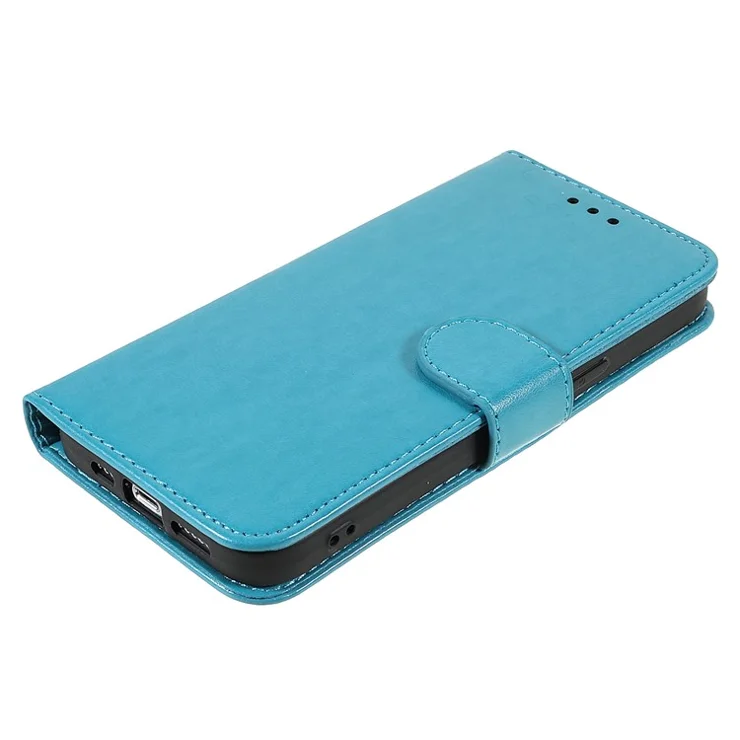 Durable Magnetic Solid Color PU Leather Folio Wallet Stand Flip Cover Case with Wrist Strap for iPhone 13 Pro 6.1 inch - Blue