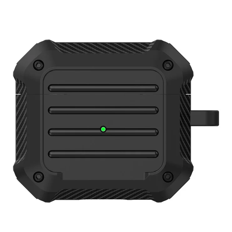 PC + Silicone Bluetooth-compatible Earphone Charging Box Protective Cover Case with Carabiner for Apple AirPods 3 - Black