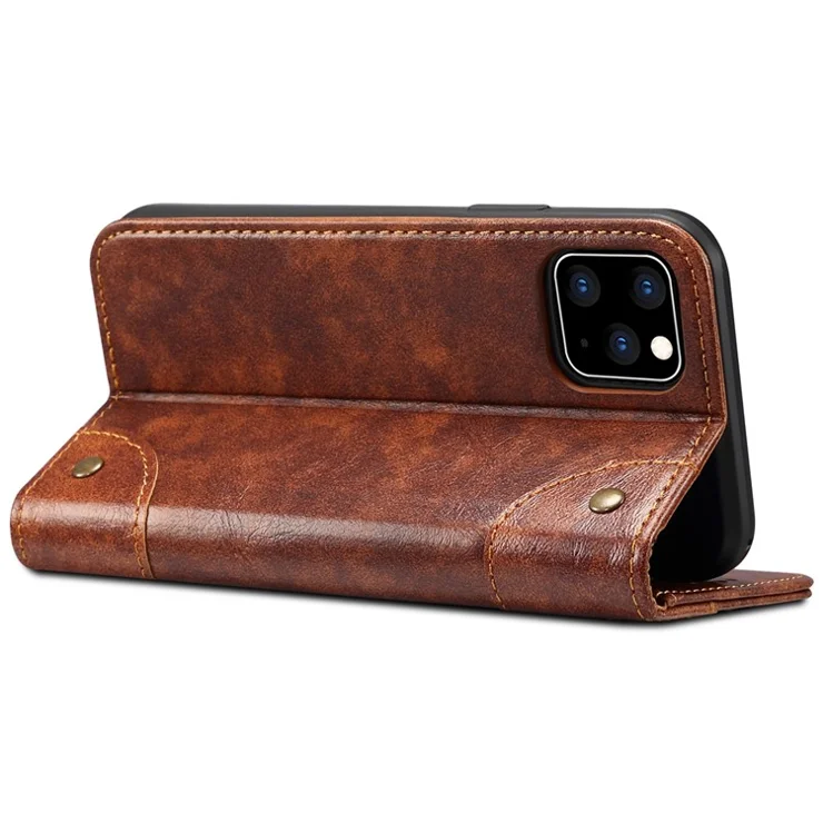 SUTENI 055 Series Scratch-resistant Flip Phone Cover PU Leather+TPU Case Wallet Stand Shockproof Phone Case for iPhone 11 Pro Max 6.5 inch - Khaki