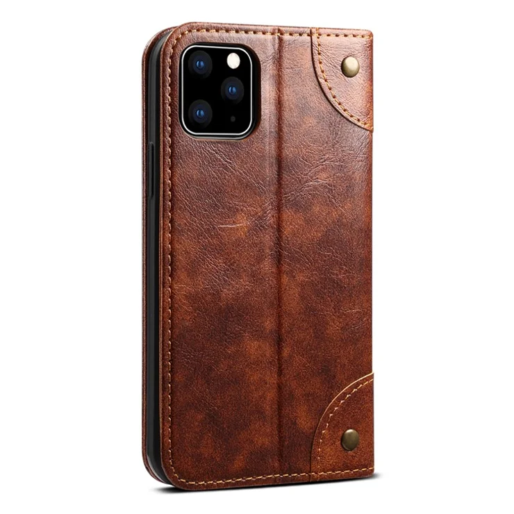 SUTENI 055 Series Shockproof Phone Shell Strong Auto Closure PU Leather+TPU Case Wallet Stand for iPhone 11 Pro 5.8 inch - Khaki