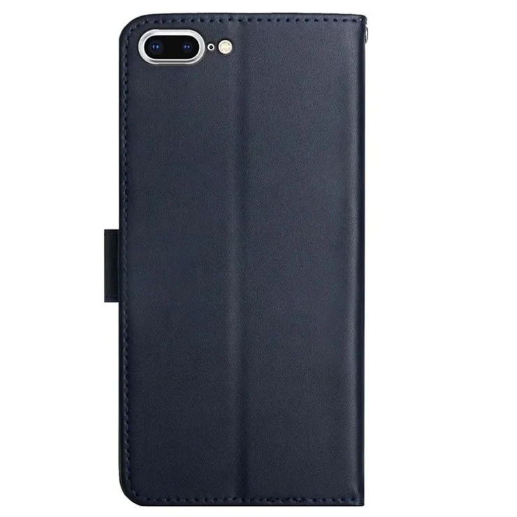 Anti-fingerprint Design Top Layer Genuine Leather Nappa Texture Wallet Stand Full Body Protective Phone Case for iPhone 7 Plus/8 Plus 5.5 inch - Blue