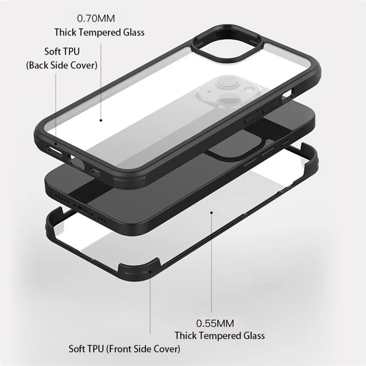 Hard Double-sided Tempered Glass Phone Case Full Protection Phone Covering with TPU Edge for iPhone 13 mini 5.4 inch - Red