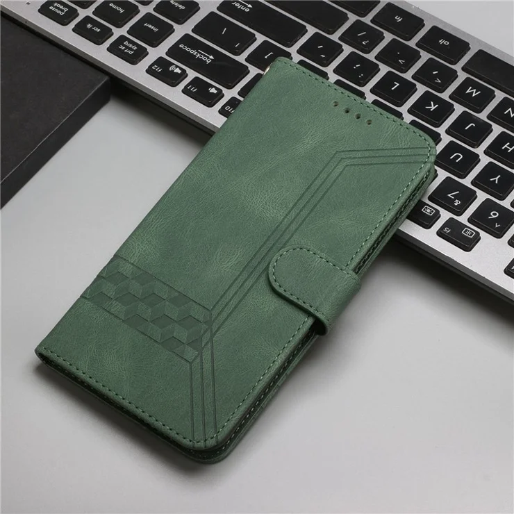 YX0010 Imprinting Rhombus Lines All-inclusive Protection Stand Leather Phone Case Wallet Cover for iPhone 12 mini 5.4 inch - Blackish Green