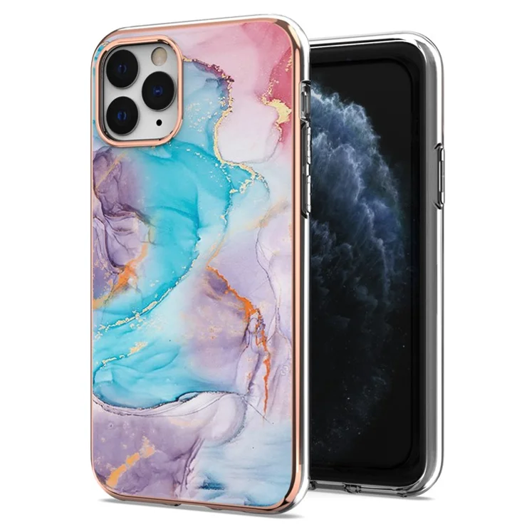 For iPhone 11 Pro Max 6.5 inch Anti-fingerprint Stylish Marble Design Electroplating IMD IML Soft TPU Phone Case - Milky Way Marble Blue