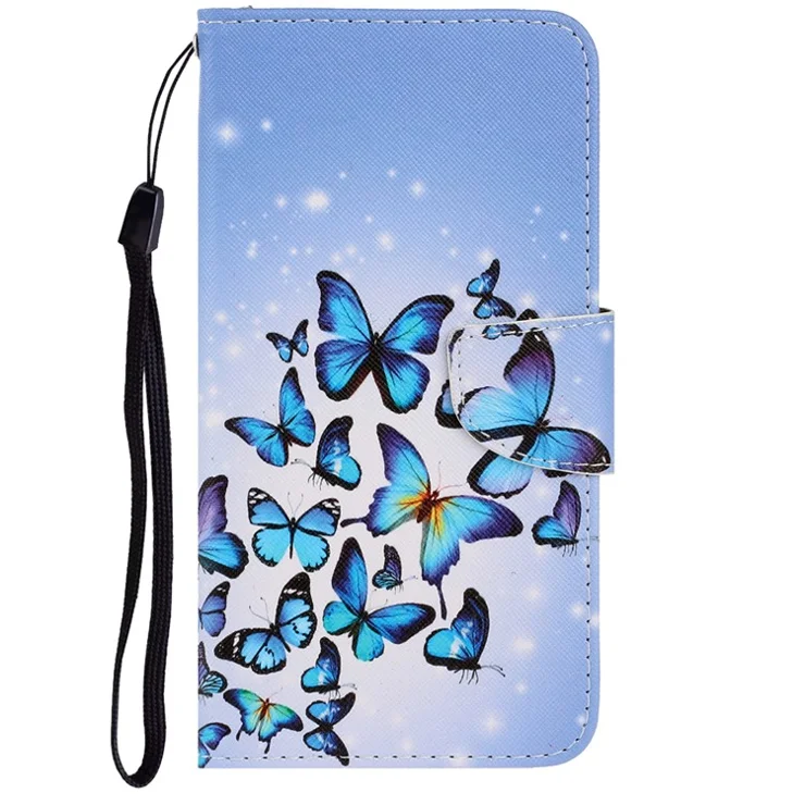 Stylish Pattern Printing PU Leather Wallet Case Magnetic Flip Stand Folio Cover with Strap for iPhone SE (2022)/SE (2020)/8/7 - Butterflies Flying