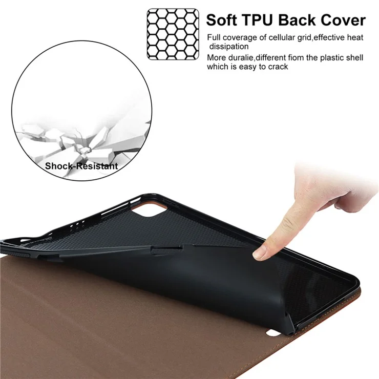 Crazy Horse Texture Wake/Sleep Function Genuine Leather Anti-fall Tablet Case with Stand for Apple iPad Pro 11-inch (2021) - Light Brown