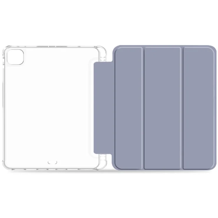 Anti-drop Trifold Stand Protective Cover Shockproof Transparent Tablet Case with Pencil Holder for iPad Pro 12.9-inch (2021) - Purple