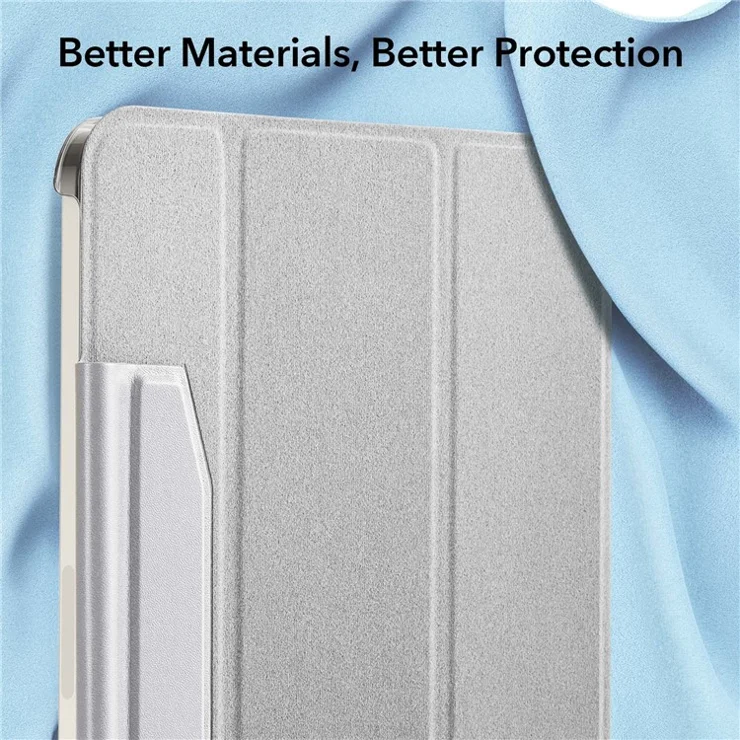ESR Trifold Stand Smart Case for iPad mini (2024) / mini (2021), PU Leather+Hard PC Back Cover with Pen Holder - Silver / Grey