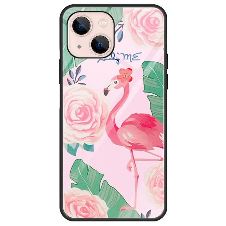 For iPhone 13 6.1 inch Case, Pattern Design Hard Tempered Glass+PC Back TPU Frame Shockproof Cover - Bird