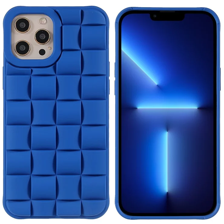 For iPhone 13 Pro 6.1 inch Mobile Phone Case Silicone Rubberized Shockproof 3D Grid Textured Phone Cover - Blue
