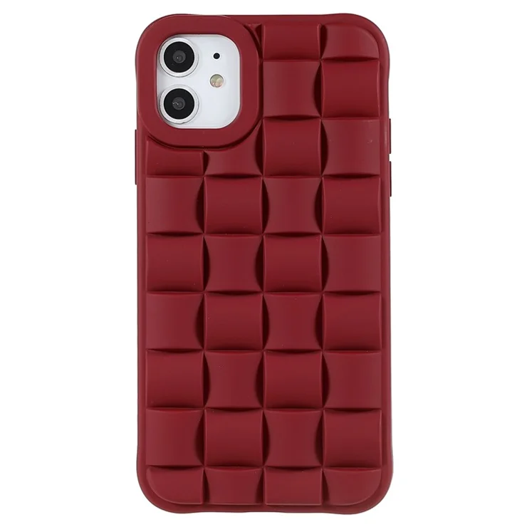 For iPhone 12 6.1 inch/12 Pro Silicone Phone Case Rubberized Shockproof 3D Grid Textured Phone Cover - Red