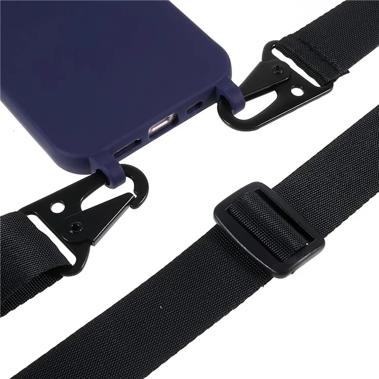 For iPhone 12 Pro Max 6.7 inch Matte Surface Smooth Flexible TPU Protective Phone Cover with Adjustable Strap - Dark Blue