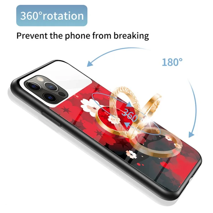 Magic Mirror Series Phone Case for iPhone 13 Pro Max 6.7 inch, Flower Pattern Ring Kickstand Tempered Glass + PC + TPU Cover with Mirror Function - Sakura Cat