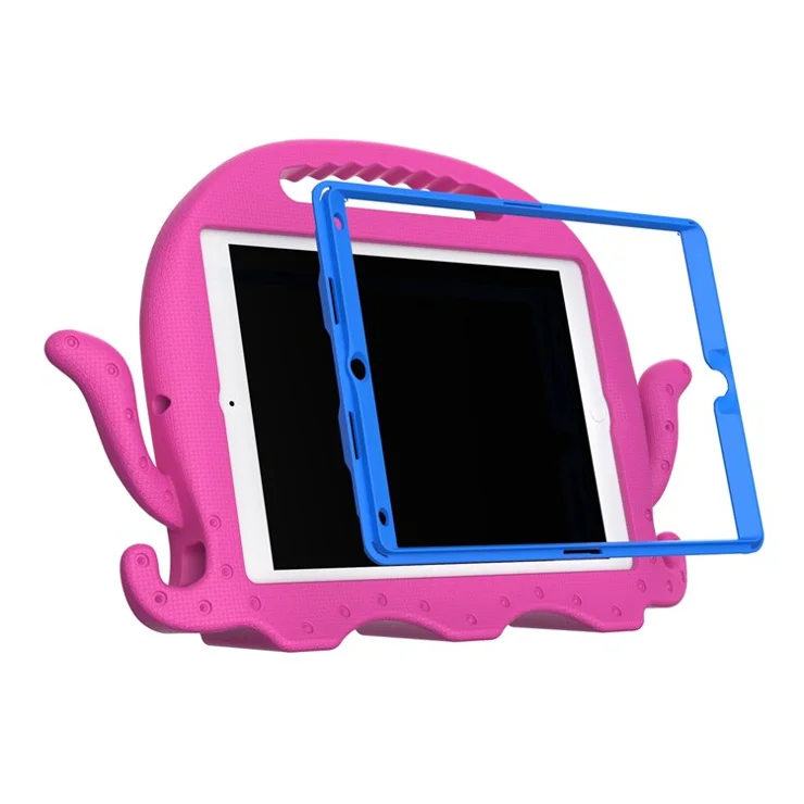 For iPad Pro 10.5-inch (2017)/iPad Air 10.5 inch (2019)/iPad 10.2 (2020)/(2019)/(2021) Cute Octopus Pen Slot Design EVA Case Impact-resistant Tablet Cover with Handle and Shoulder Strap - Rose