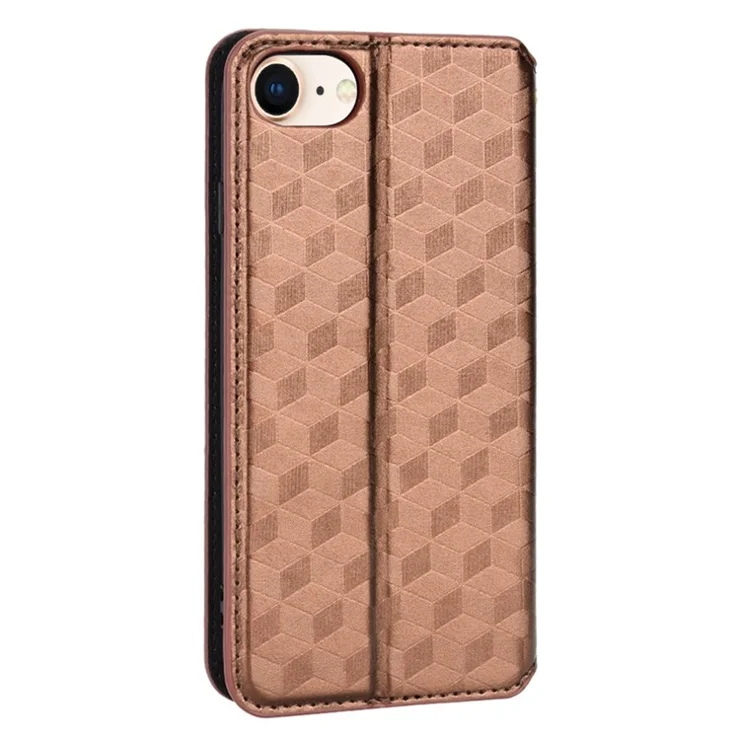 For iPhone 6/6s/7/8/SE (2020)/SE (2022) Wallet Stand Anti-shock Rhombus Imprinted Leather Case Magnetic Auto-closing Phone Cover - Brown