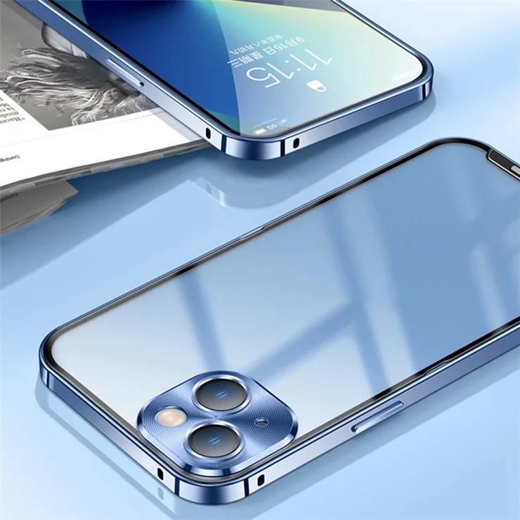 For iPhone 13 6.1 inch Translucent Matte Cover Aluminium Alloy Bumper Frame + PC Back Phone Case with Camera Lens Protector - Gold