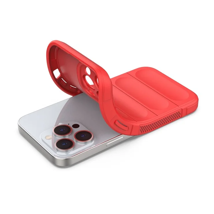 For iPhone 13 Pro 6.1 inch Anti-fall Rugged Back Shell Soft TPU Phone Protector Case - Red