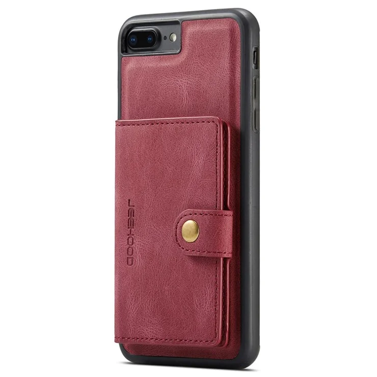 JEEHOOD For iPhone 7 Plus 5.5 inch/8 Plus 5.5 inch Leather Coated TPU Case Detachable Magnetic Wallet Kickstand Phone Cover - Red