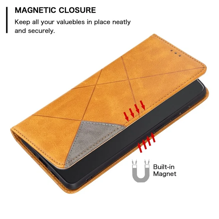 For iPhone 14 Leather Case with Card Holder Imprinting Pattern Phone Stand Cover - Yellow