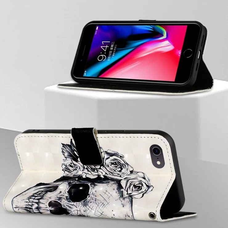 For iPhone SE (2020) SE (2022) Leather Case 3D Pattern
