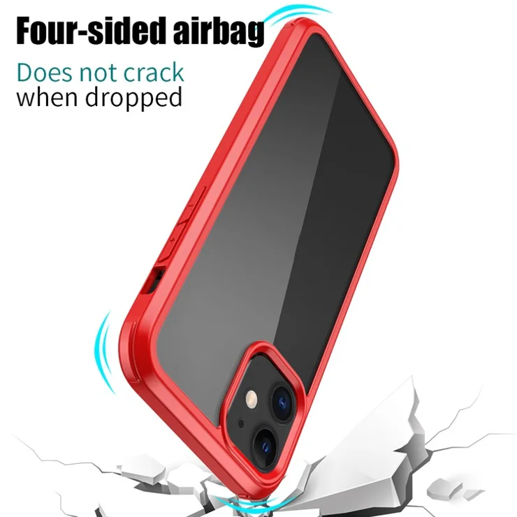 For iPhone 11 Clear Phone Case Double Side Tempered Glass + Silicone Frame Protective Cover - Red