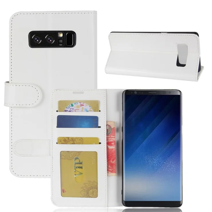 Crazy Horse Wallet Leather Flip Stand Phone Cover for Samsung Galaxy Note 8 - White