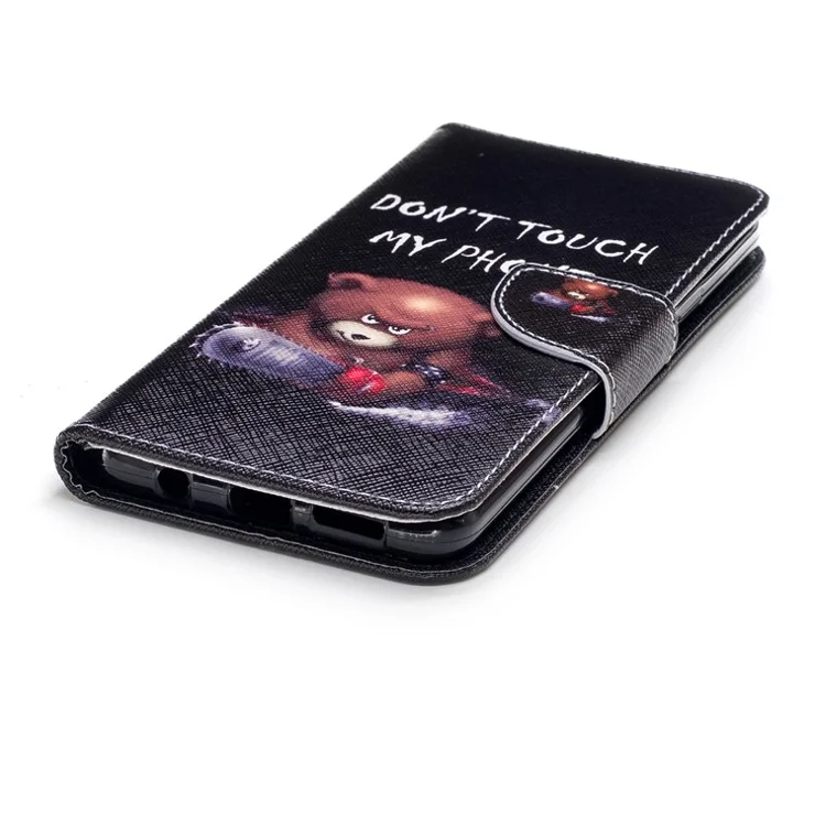 Pattern Printing Wallet Stand Leather Mobile Phone Shell for Samsung Galaxy S9 Plus - Brown Bear and Warning Words