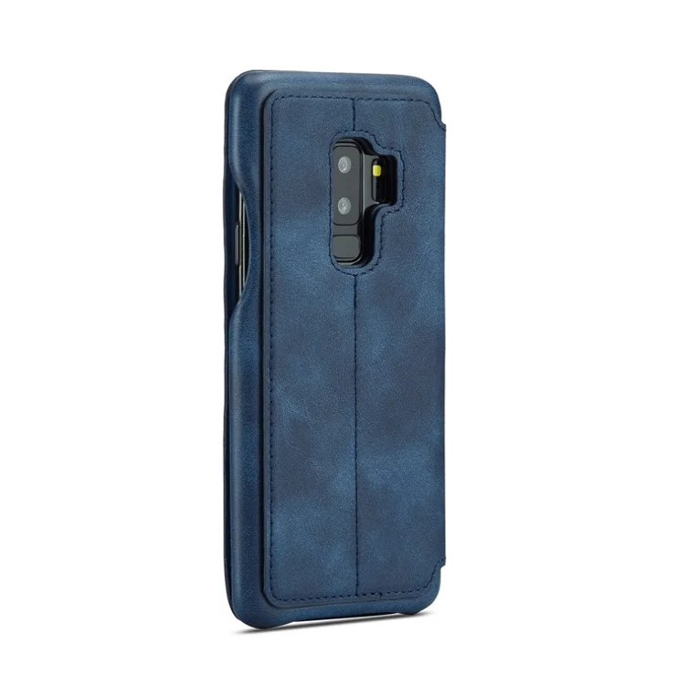 LC.IMEEKE for Samsung Galaxy S9+ G965 Vintage Style Leather Card Holder Protection Phone Case with Stand - Blue